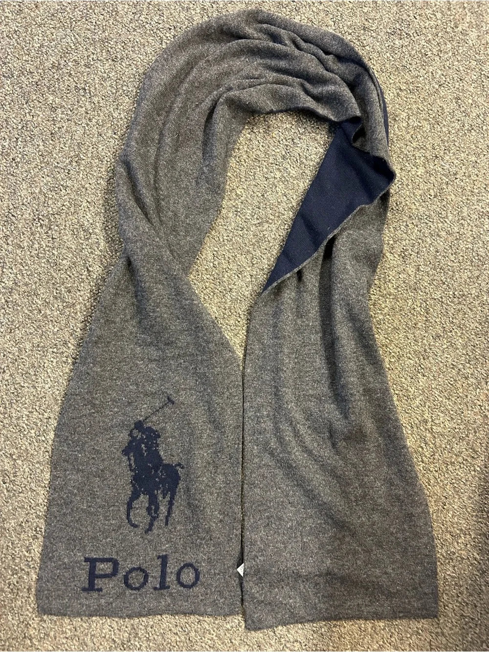 NWOT Polo Ralph Lauren Grey/Navy wool Blend Scarf